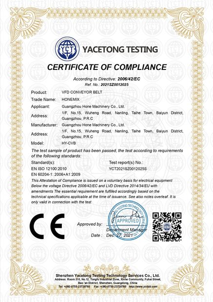 Chiny Guangzhou Hone Machinery Co., Ltd. Certyfikaty