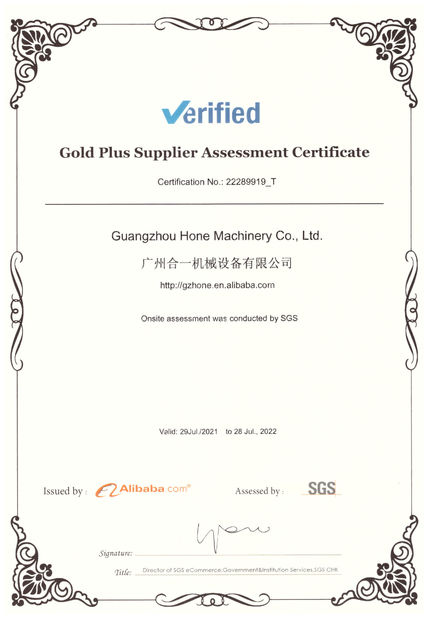Chiny Guangzhou Hone Machinery Co., Ltd. Certyfikaty